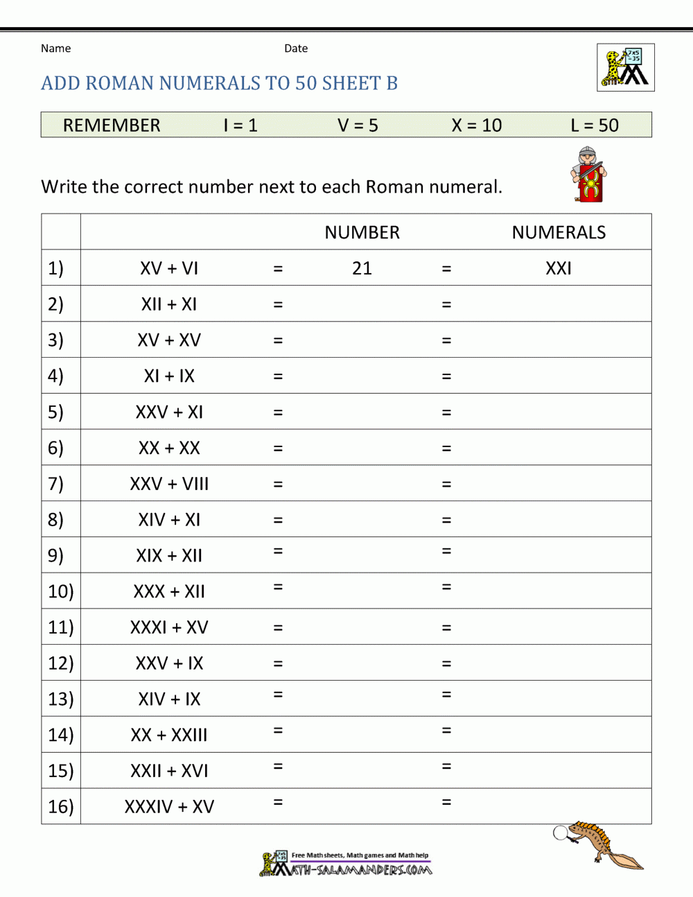 Roman Numeral Free Printable