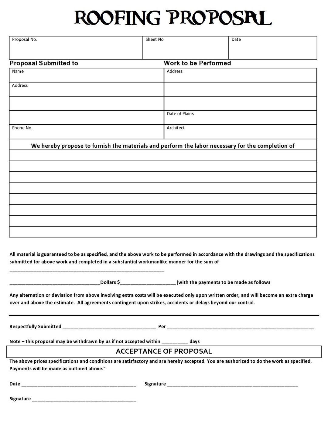 Free Printable Roofing Estimate Forms