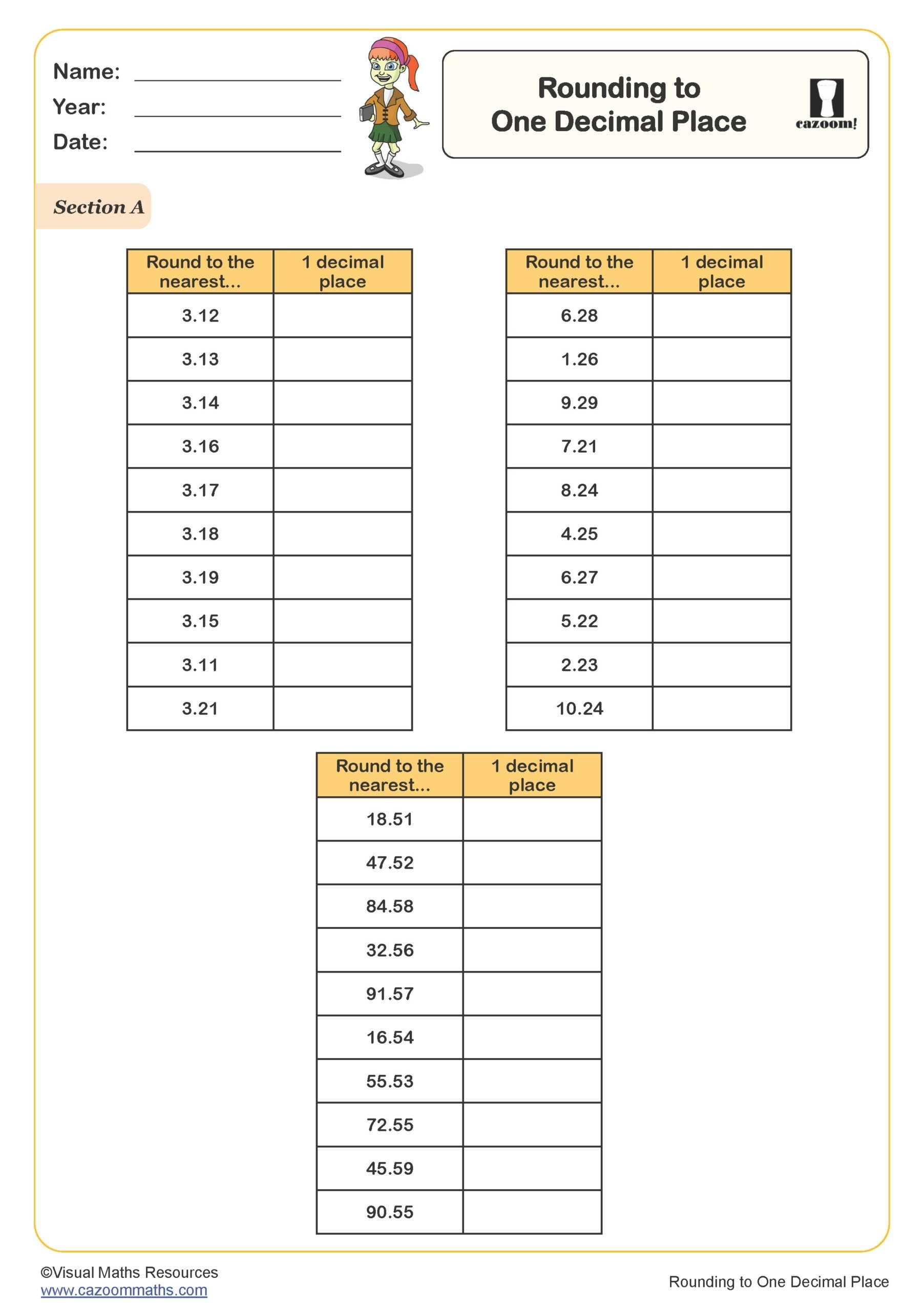 Rounding Decimals Worksheet Free Printable