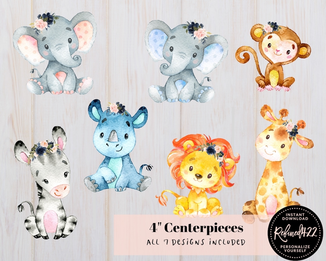Safari Animal Cutouts Centerpieces Diaper Cake Topper Baby Shower Decor Table Centerpiece Printable Templates Jungle Animals Elephant Etsy