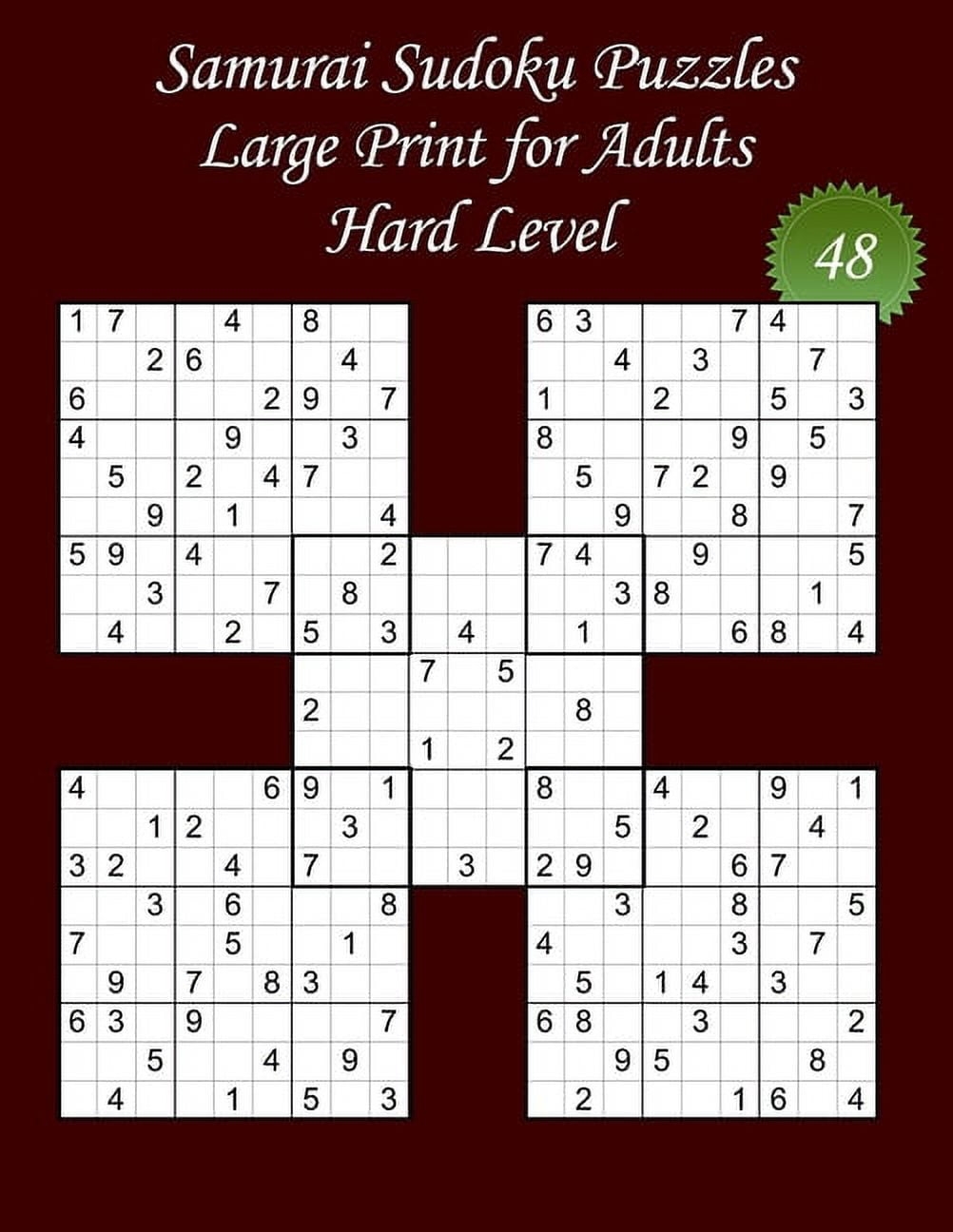 Samurai Sudoku Puzzles Large Print For Adults Medium Level N 56 100 Medium Samurai Sudoku Puzzles Big Size 8 5 X 11 And Large Print 22 P Walmart