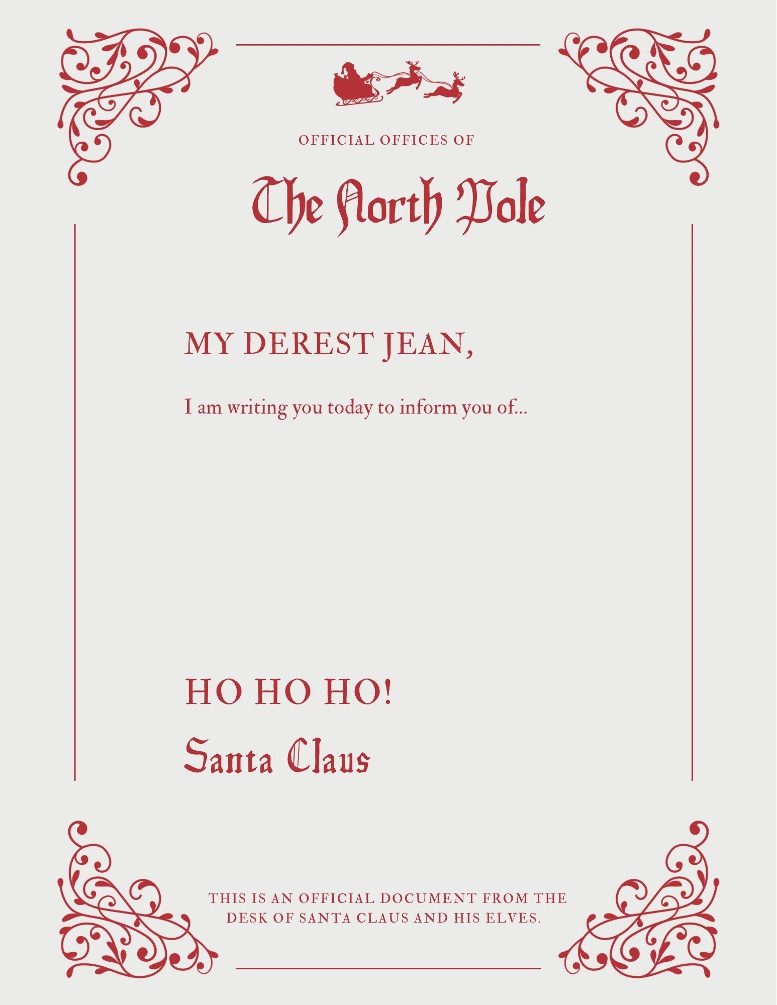Santa Letter Letterhead Editable From The North Pole Etsy