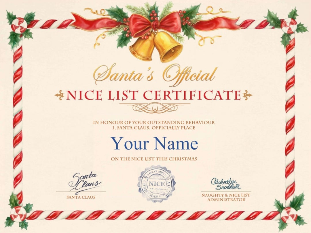 Santa s Official Nice List Certificate Customizable Christmas Xmas Gift For Kids Family Boys Girls Printable Instant Download 2023 Etsy