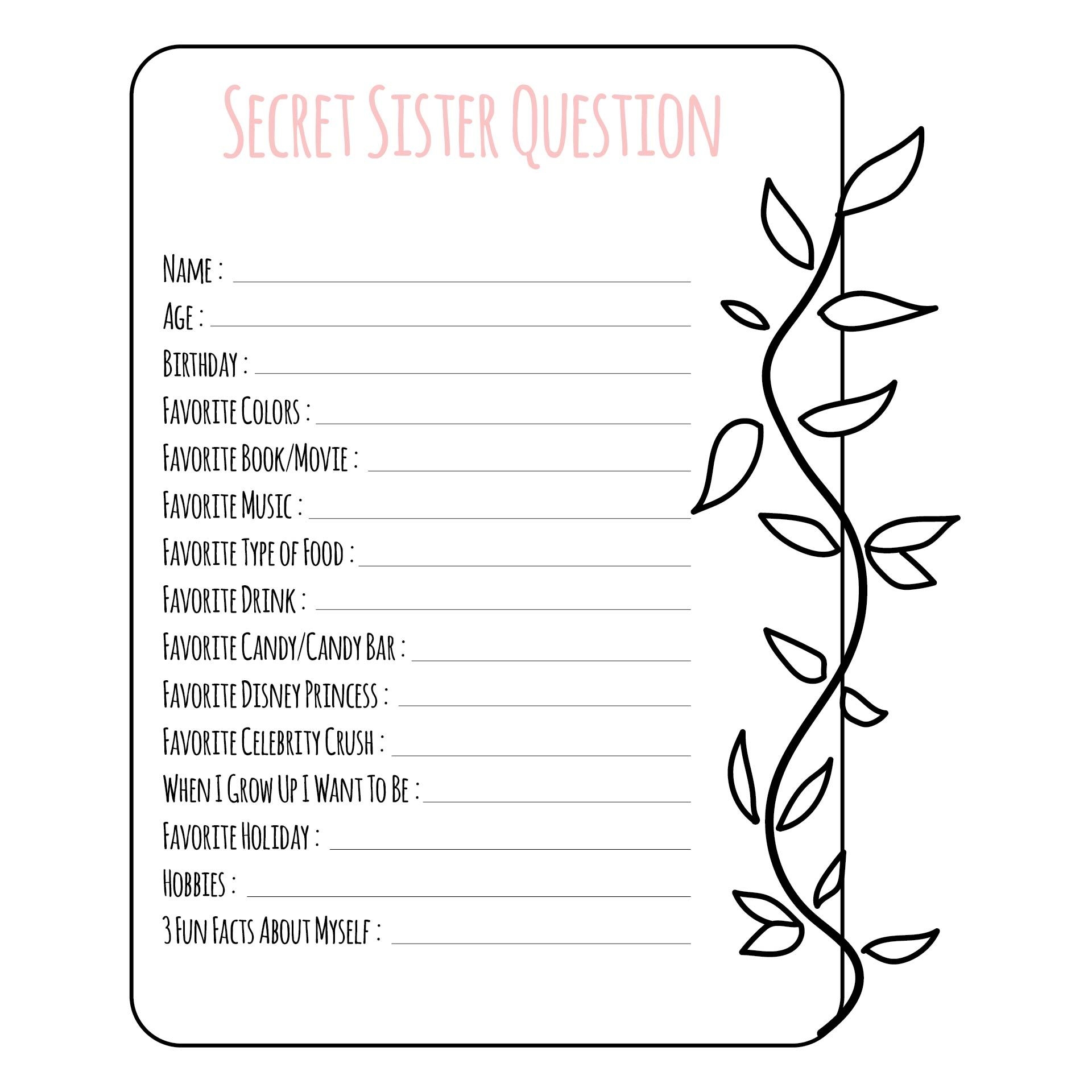 Secret Sister 10 Free PDF Printables Printablee