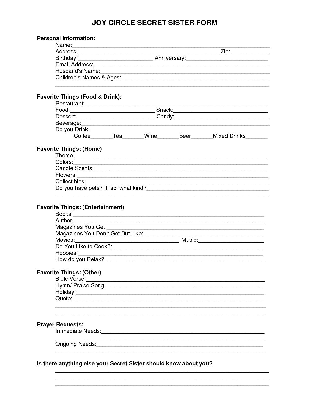 Secret Sister Forms 10 Free PDF Printables Printablee