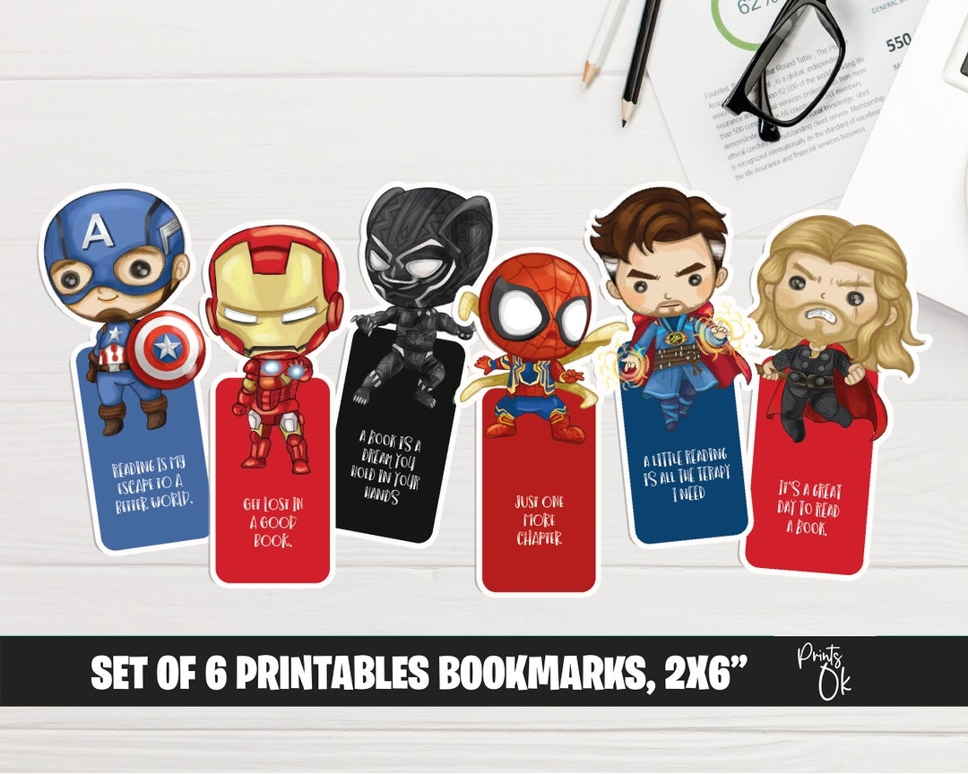 Set Of 6 Superhero Bookmarks Digital Hero Prints Book Lover Gift Motivational Bookmarks Quote Bookmarks Watercolor Book Etsy