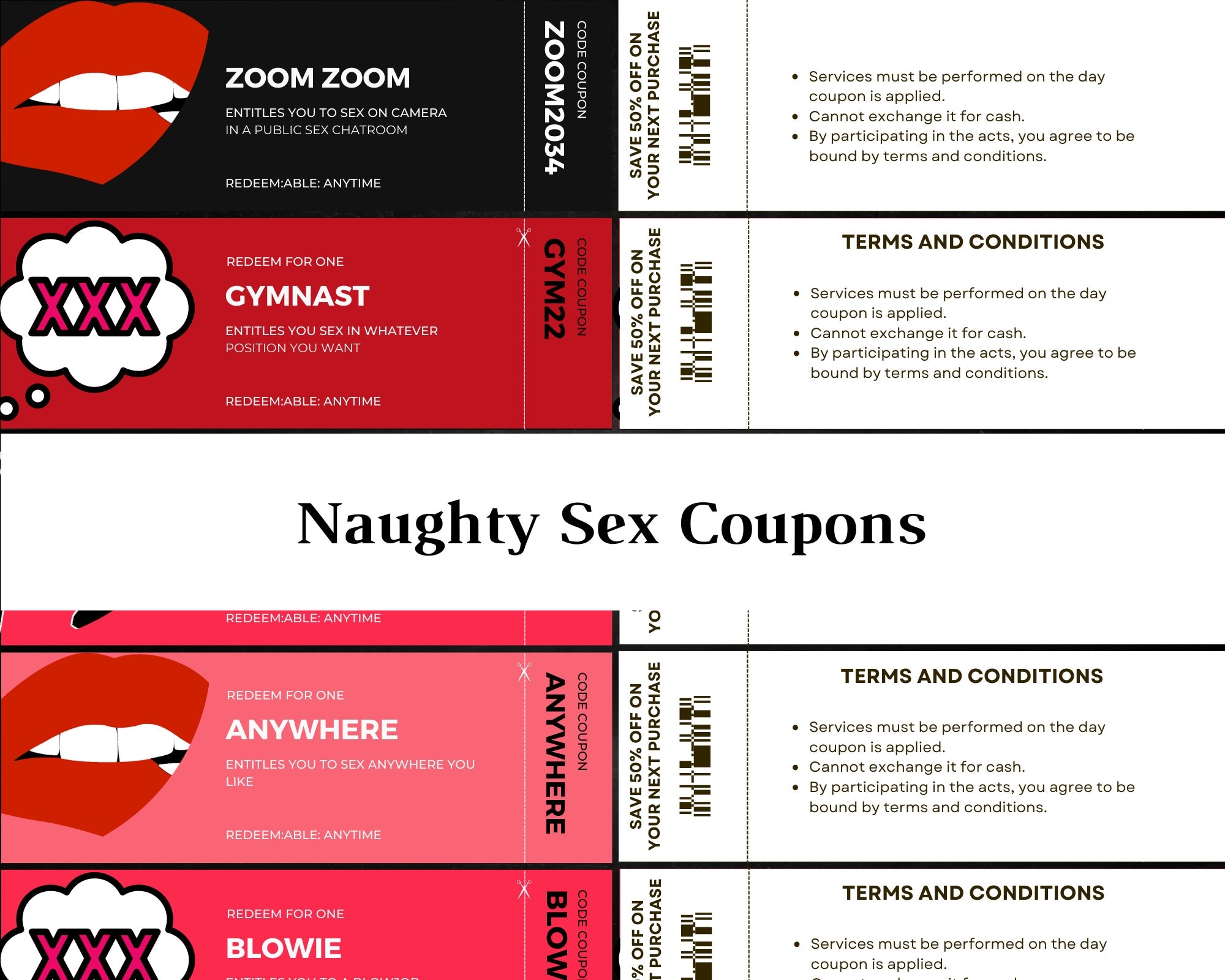 Sex Coupons For Him Printable Sex Game Kinky Adult Coupons Instant Download Etsy