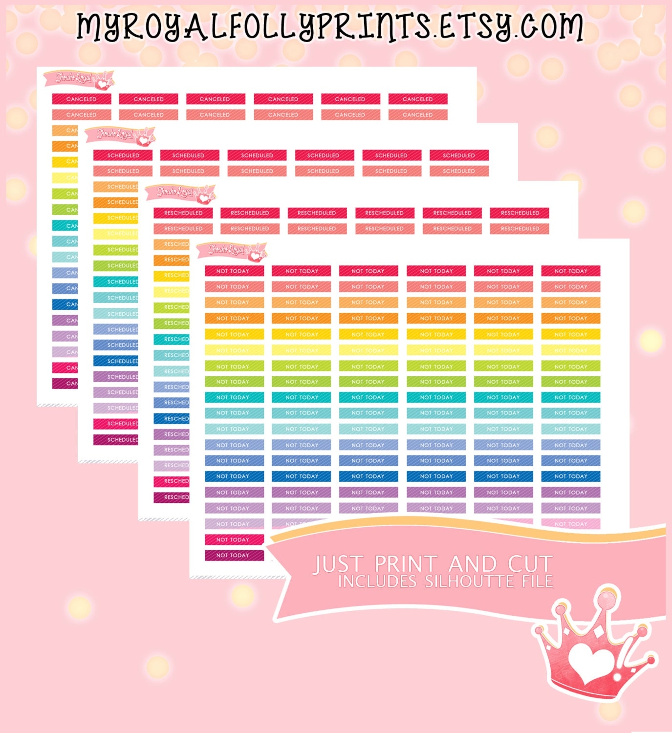 Small Boxes Not Today Canceled Rescheduled Printable Planner Stickers Planner Instant Digital Download With Silhouette File Etsy