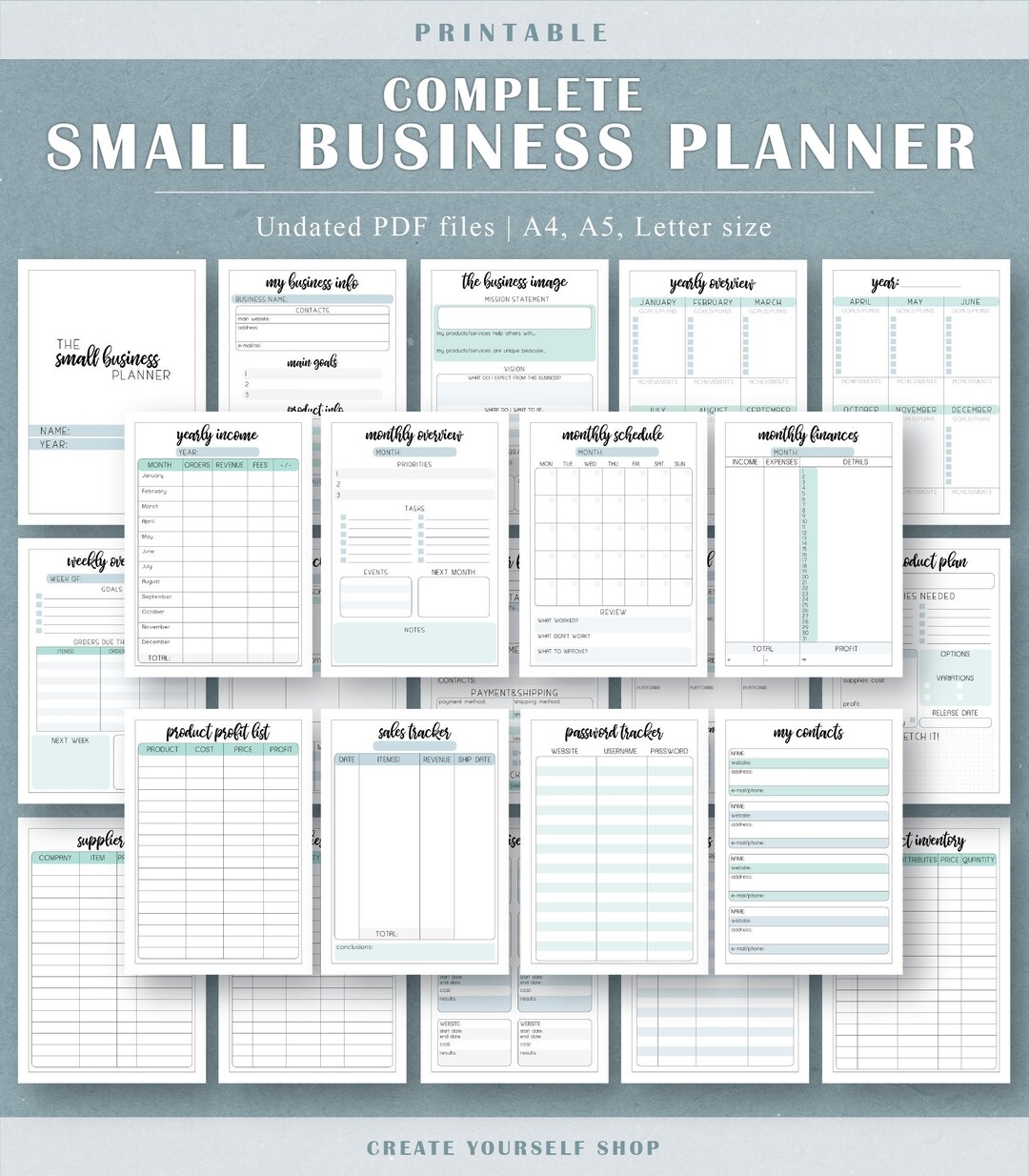 Small Business Planner Printable Business Planner Business Finances Tracker Social Media Tracker Home Business Etsy Shop Planner Etsy