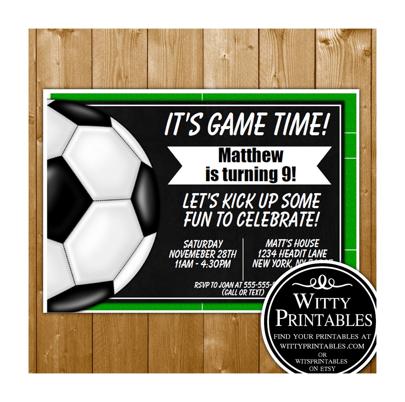 Soccer Party Invitation Printable Digital Download Birthday Party Invite WittyPrintables