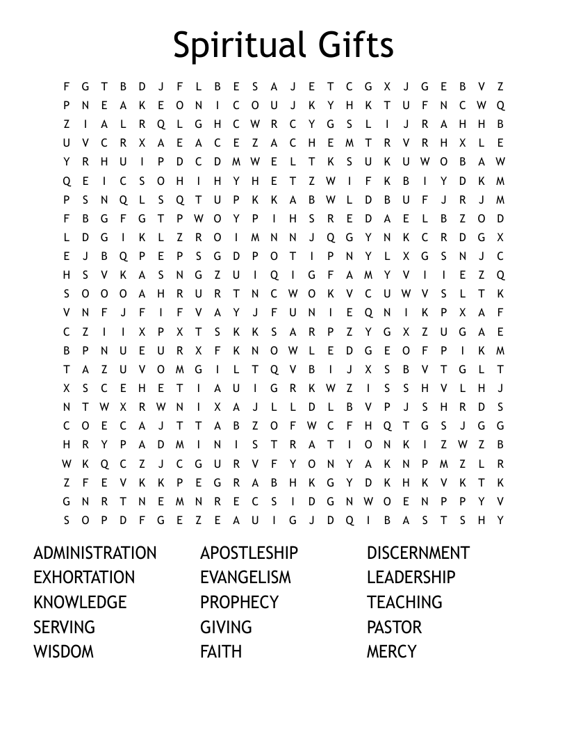 Spiritual Gifts Word Search WordMint