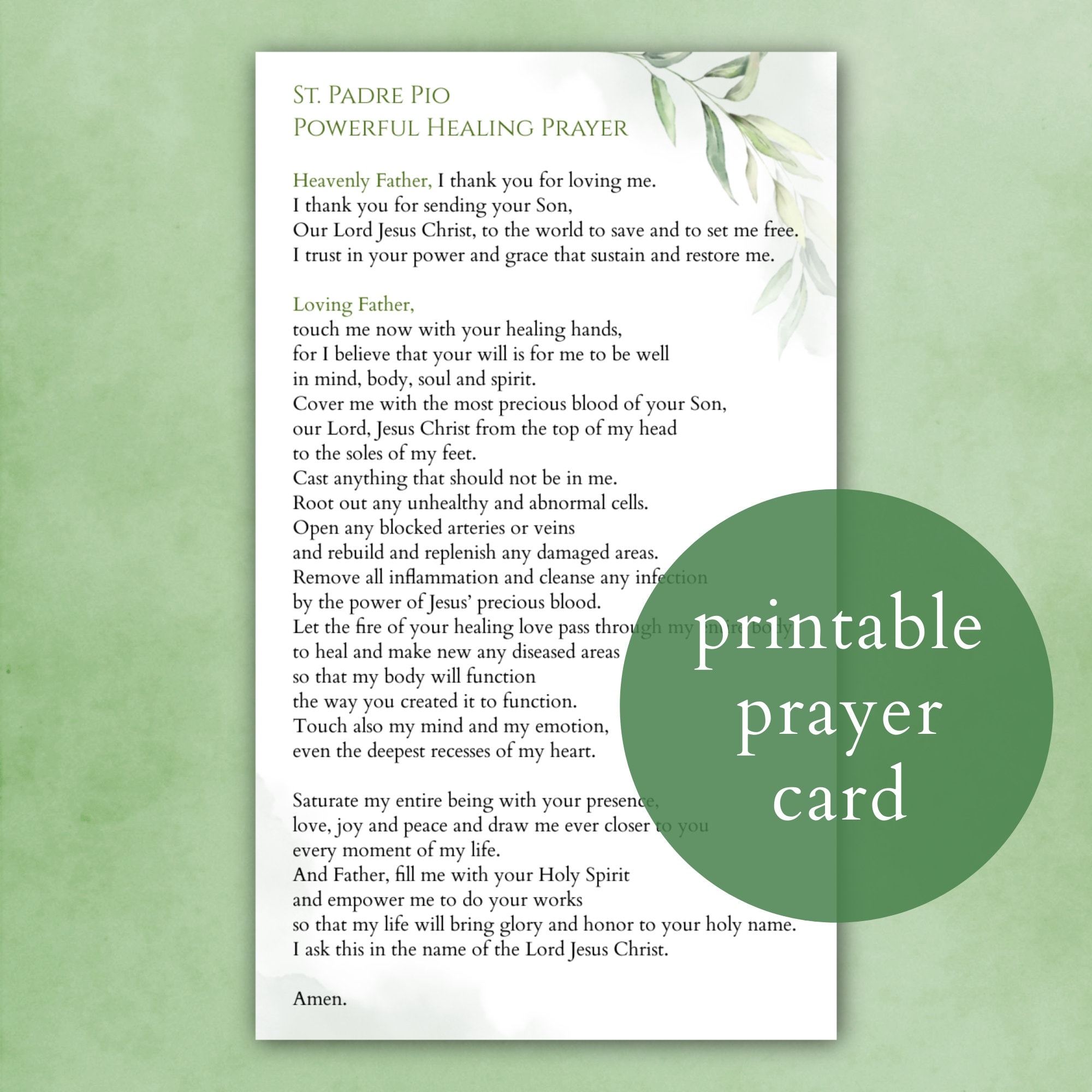 St Padre Pio Healing Prayer Card Printable Padre Pio Prayer Card Powerful Healing Prayer Card Prayer For Healing Catholic Prayer Etsy