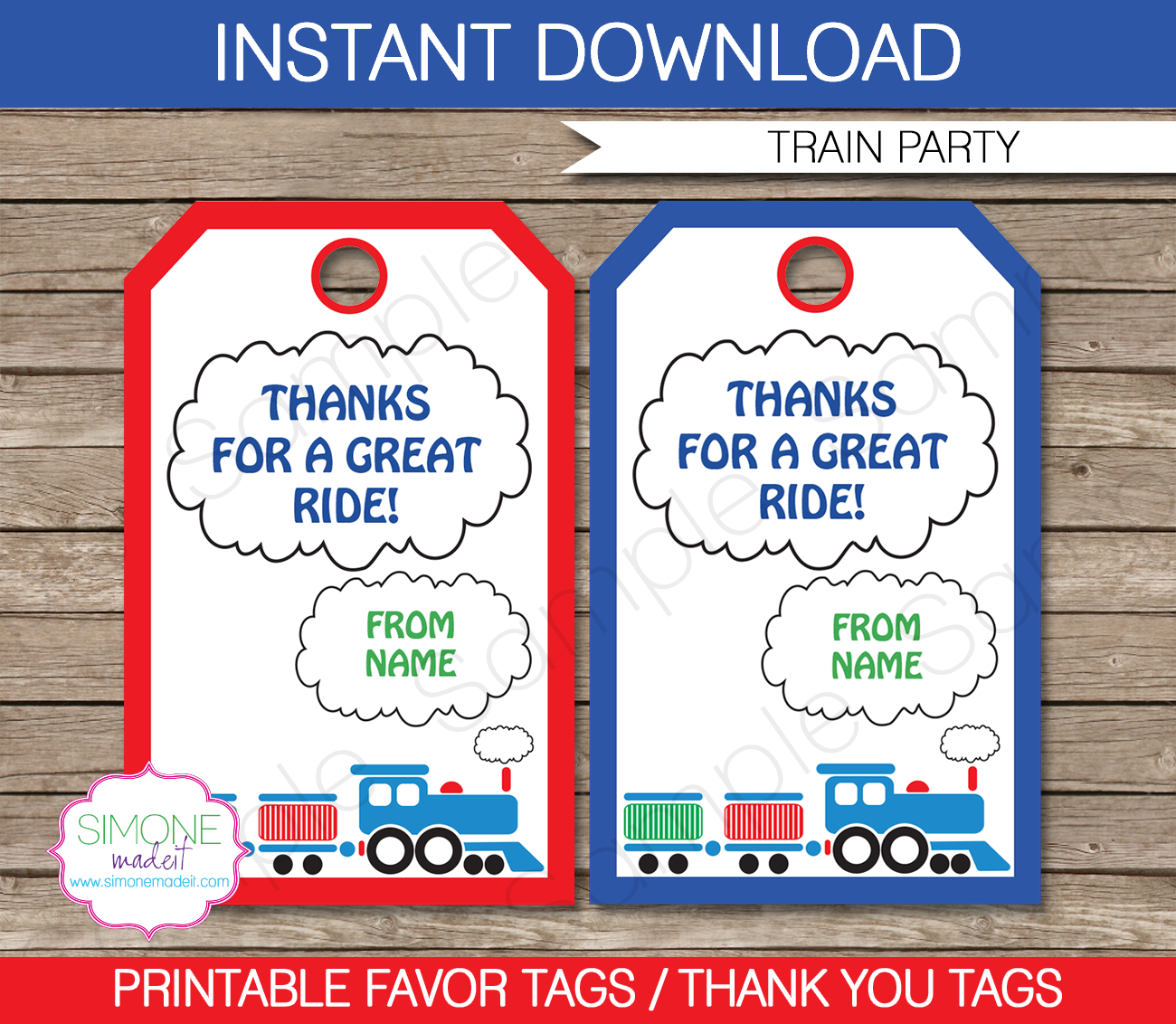 Steam Train Party Favor Tags Template Printable Birthday Thank You Tags