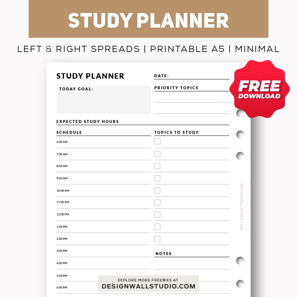 Study Planner Printable Insert A5 Free PDF Download Two Page Layout 2 Versions