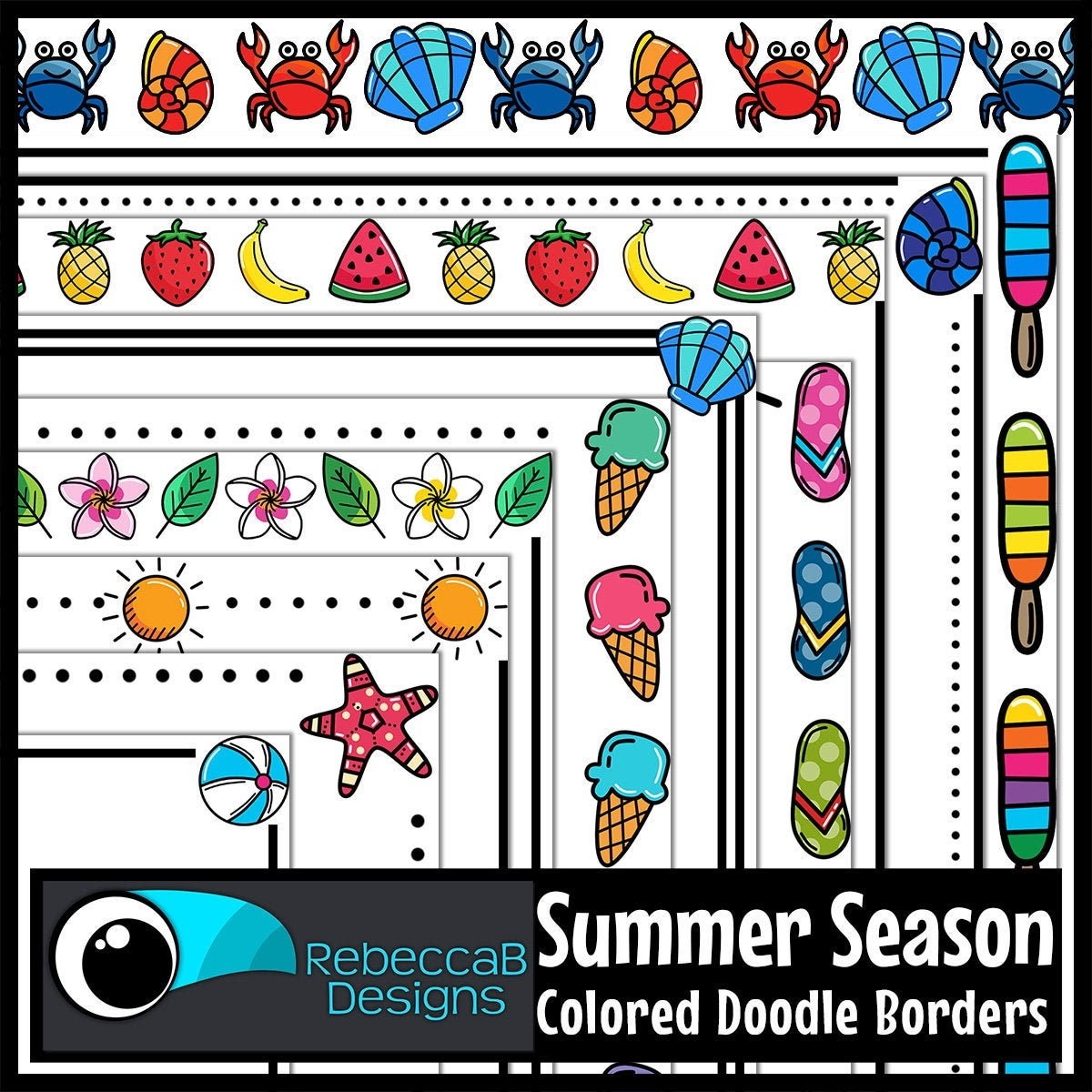 Summer Season Colored Doodle Borders Clip Art Back To School Clip Art Summer Clip Art School Clipart Border Frames Beach Clip Art Etsy