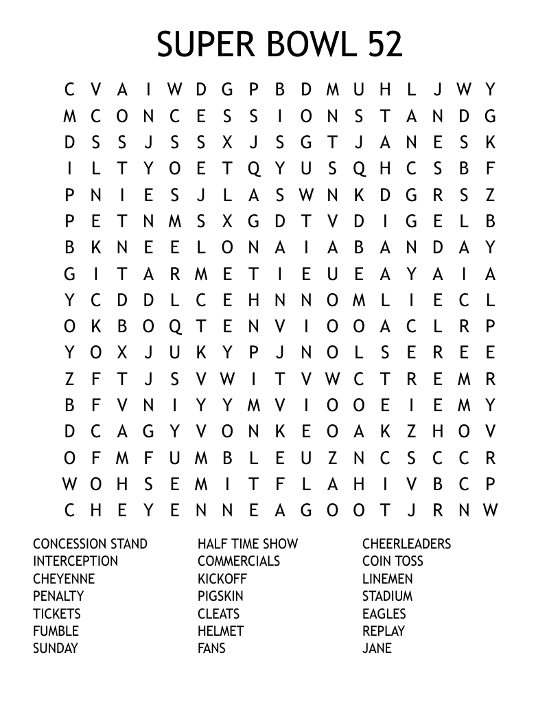 SUPER BOWL 52 BINGO WordMint