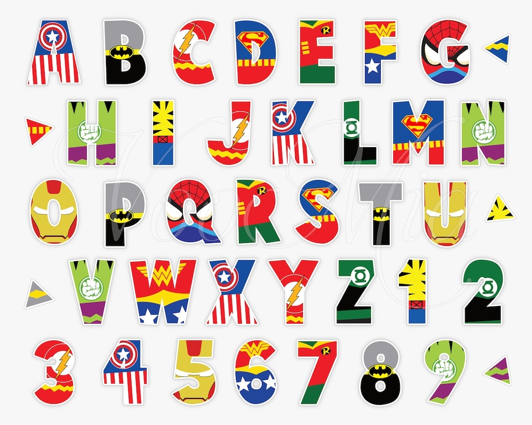 Superhero Alphabet Printable Letters Superheroes Font Characters Etsy