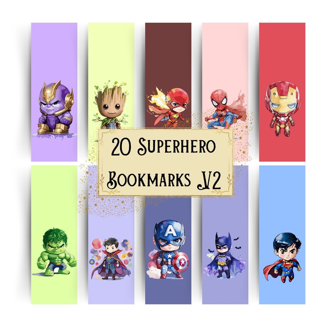 Superhero Bookmarks Printable Superheroes Avengers Bookmark Gifts Marvel Hulk Avengers DC Book Separate PNG Superhero Digital Letter PDF Etsy