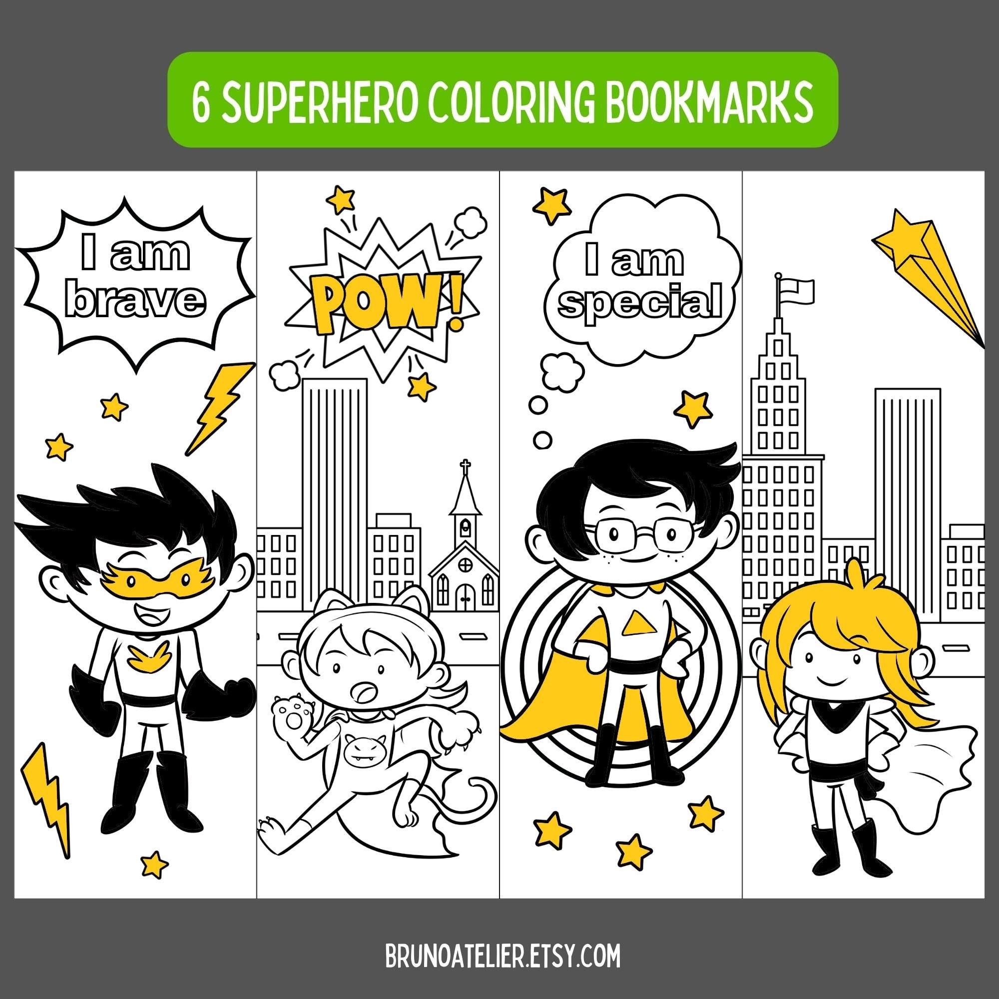 Superhero Coloring Bookmarks For Kids Superhero Bookmarks PNG Printable Bookmarks To Color Color Your Own Bookmark Set Of Bookmarks Etsy