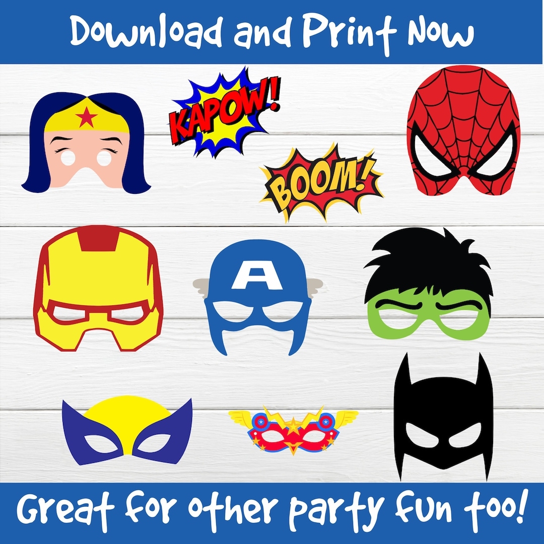 Superhero Party Props Super Hero Photo Booth Props Superheroes Printable Props For Photos Superhero Birthday Party Decor Superhero Party Etsy