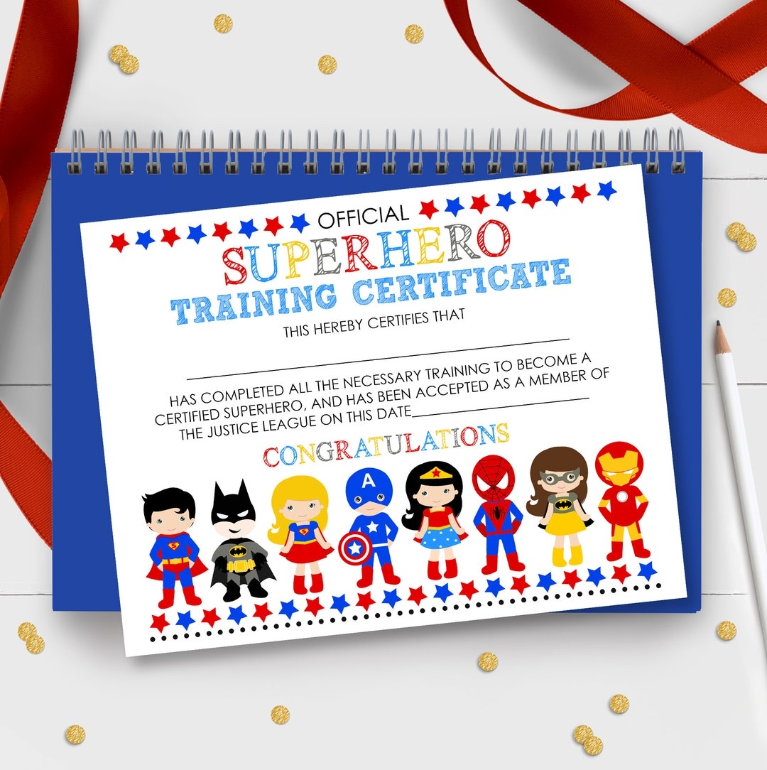 SUPERHERO Training Certificate Superhero Certificate Superhero Party Favor Instant Download Superhero Certificate Printable Superhero 0276 Etsy