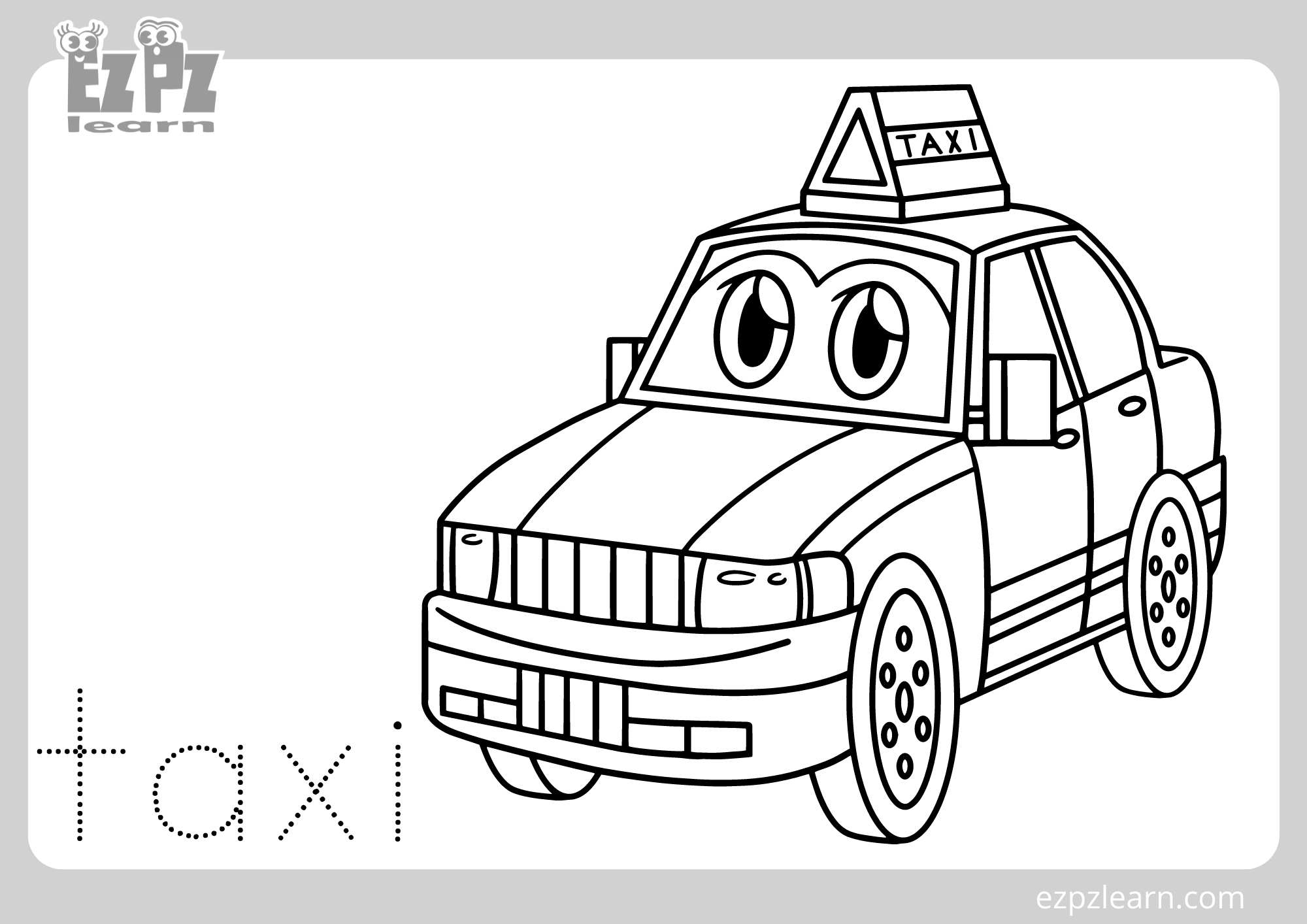 Taxi Coloring Page For Kids Free PDF Download Ezpzlearn