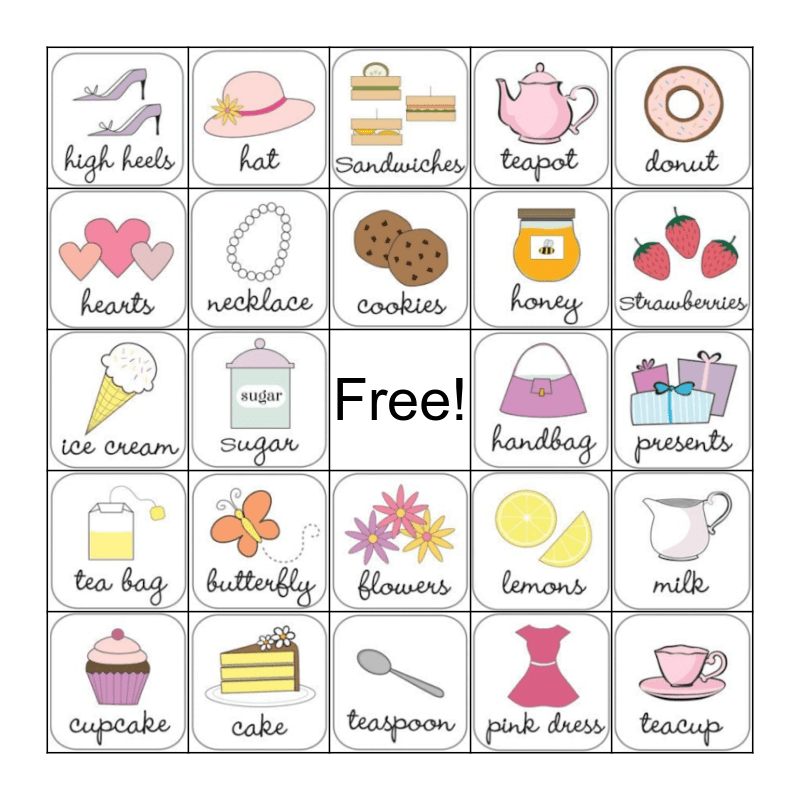 Tea Party Bingo Card