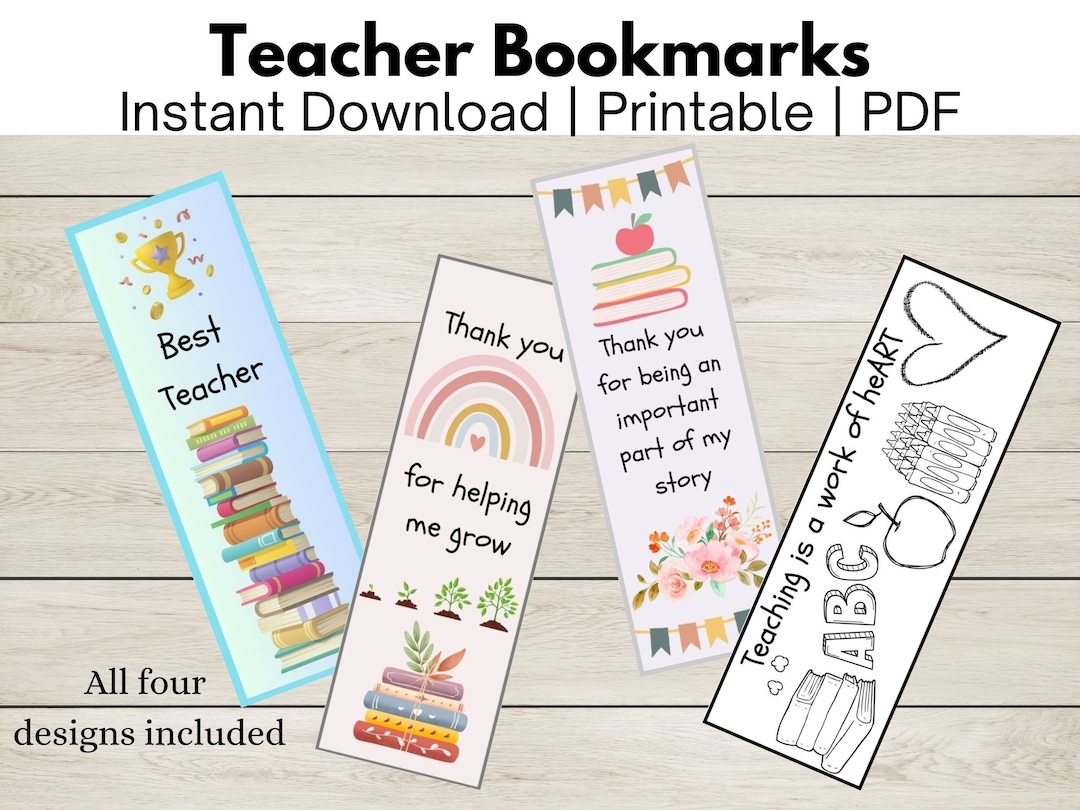 Teacher Bookmarks Teacher Gifts Best Teacher Thank You Teacher Appreciation Gifts Instant Download Printable End Of Term PDF Etsy