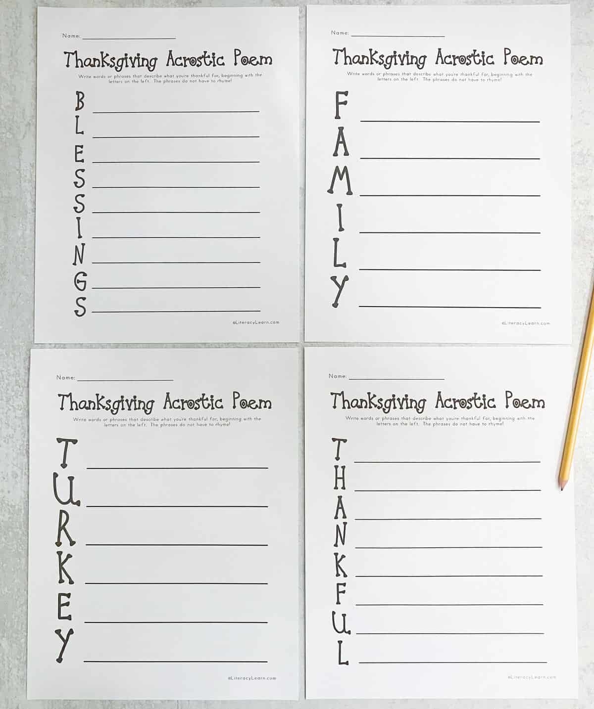 Thanksgiving Acrostic Poems 4 Free Printables Literacy Learn