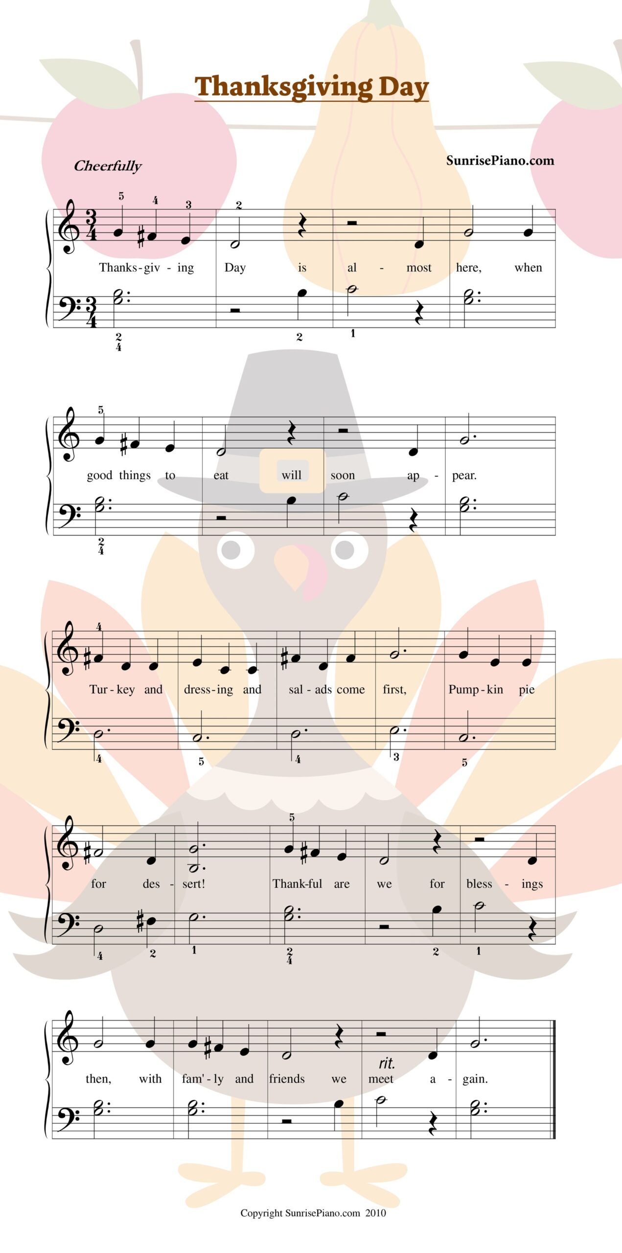 Thanksgiving Day Late Elementary Piano Sheet Music