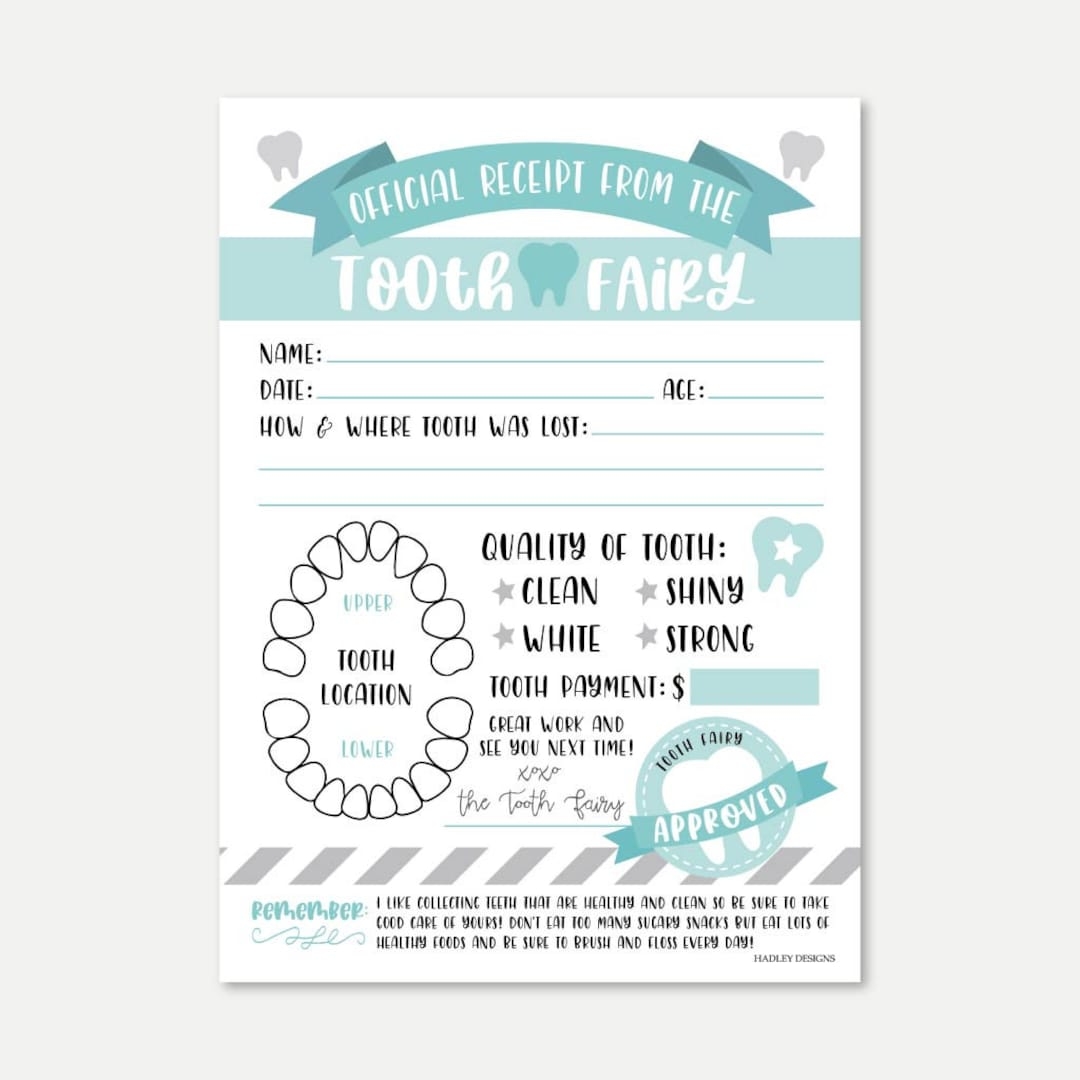 Tooth Fairy Receipt Printable Lost First Tooth Certificate Template Baby Tooth Record Chart Boy Or Girl Editable Tooth Fairy Report Idea Etsy