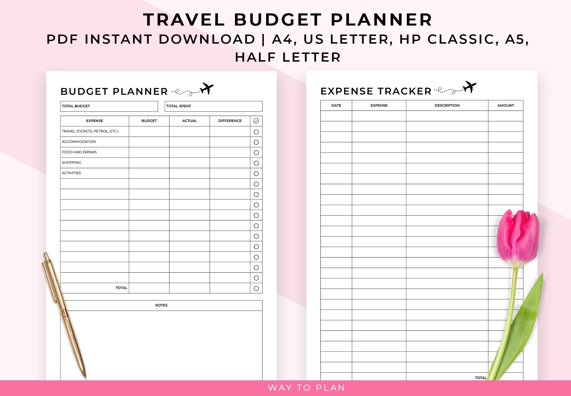 Travel Budget Planner Travel Expense Report Vacation Budget Sheet Trip Budget Template Worksheet Printable PDF A5 Insert Happy Planner Etsy
