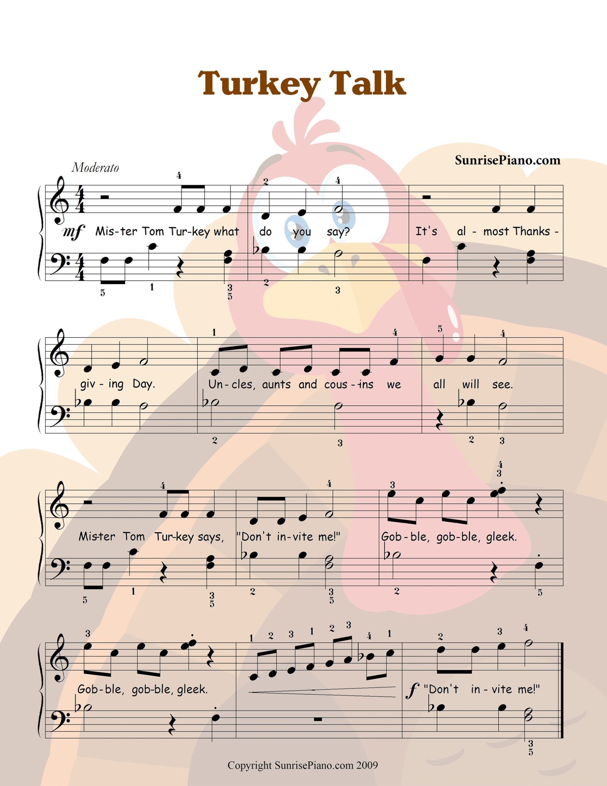 Turkey Talk Late Elementary Piano Sheet Music