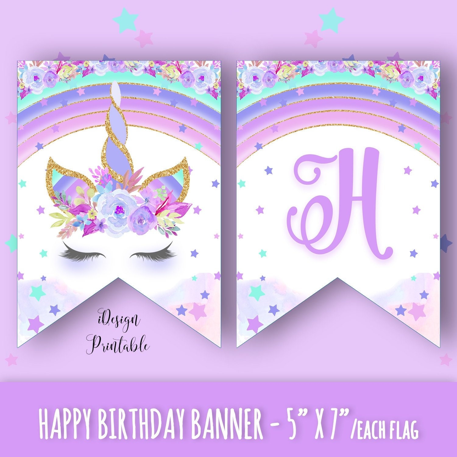 Unicorn Happy Birthday Banner Rainbow Unicorn Birthday Banner Instant Download Printable Unicorn Banner Unicorn Garland Happy Birthday Etsy