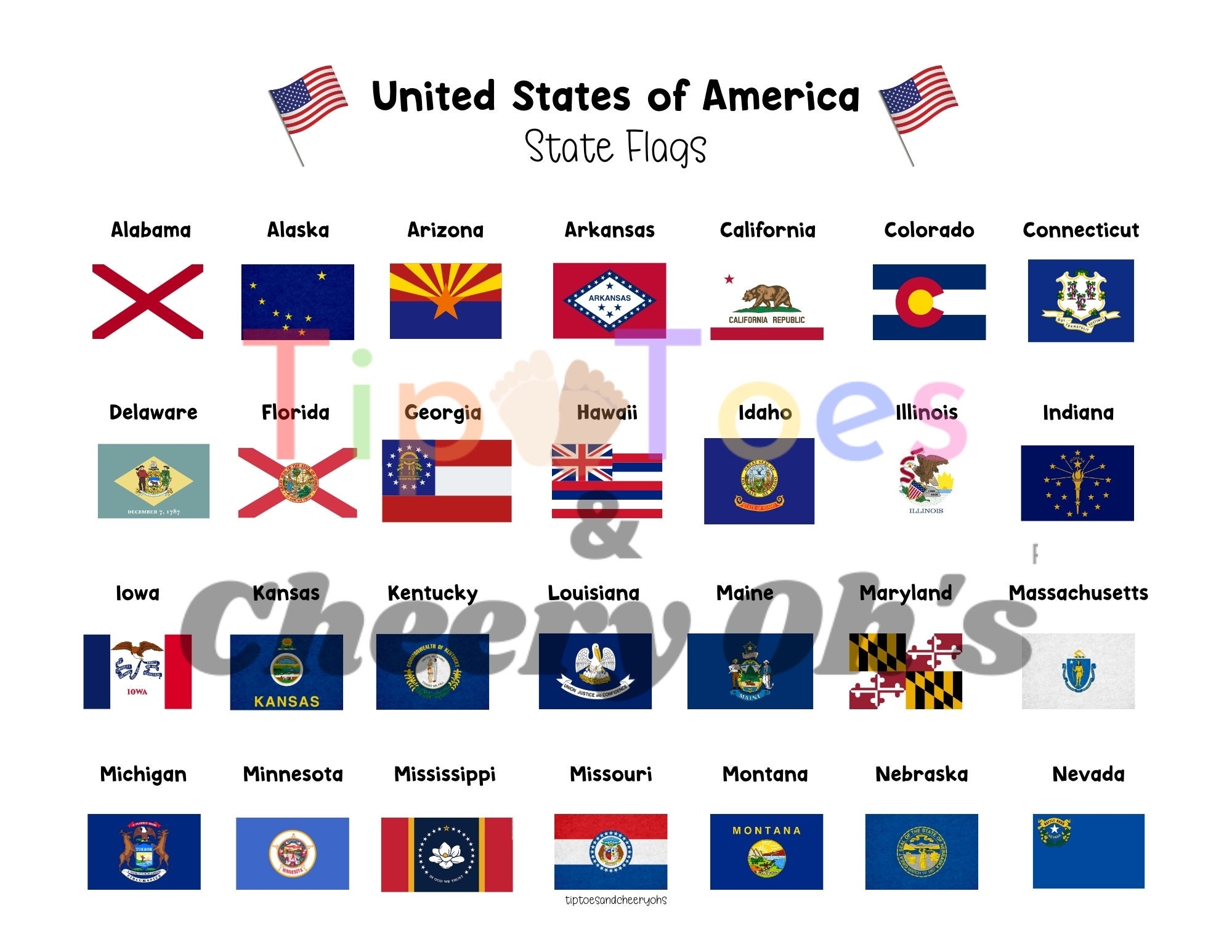 United States Of America State Flags 50 States U S State Flags Homeschool Geography Learning Poster Social Studies Printable Etsy