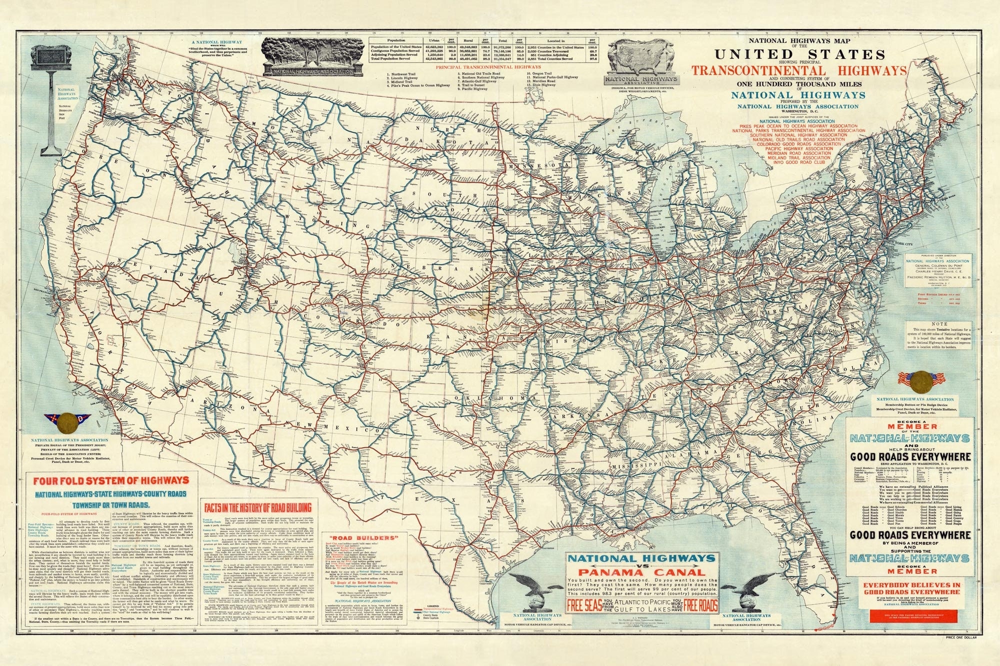 US Map 1915 Vintage Road Map Of United States In High Resolution Prints Up To 36x24 91x61cm Large Map Poster With US Highway System Etsy
