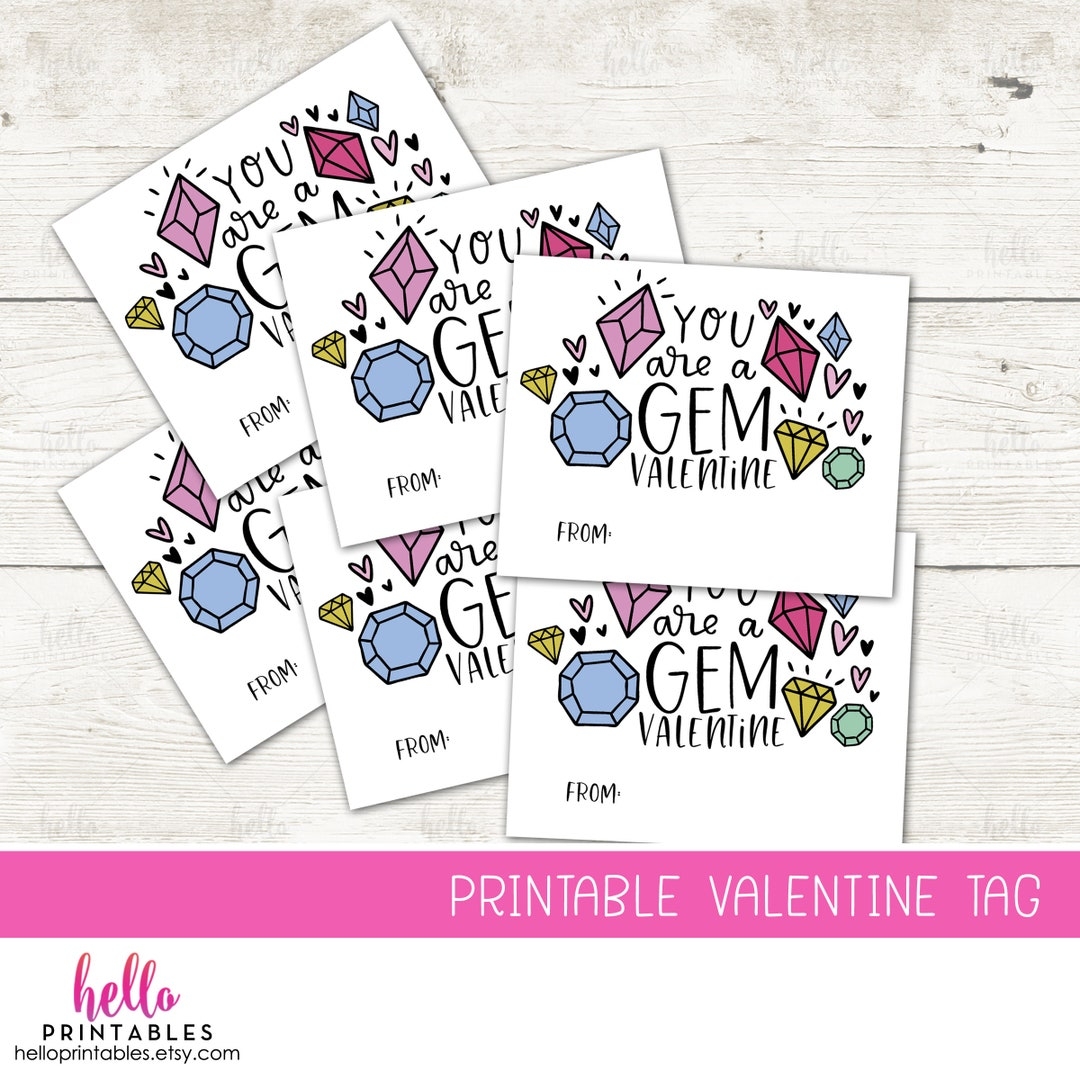 Valentine Gem Card Printable JPEG File Instant Download You Are A Gem Happy Valentine s Day DIY Printable Gift Tag Teacher Class Etsy