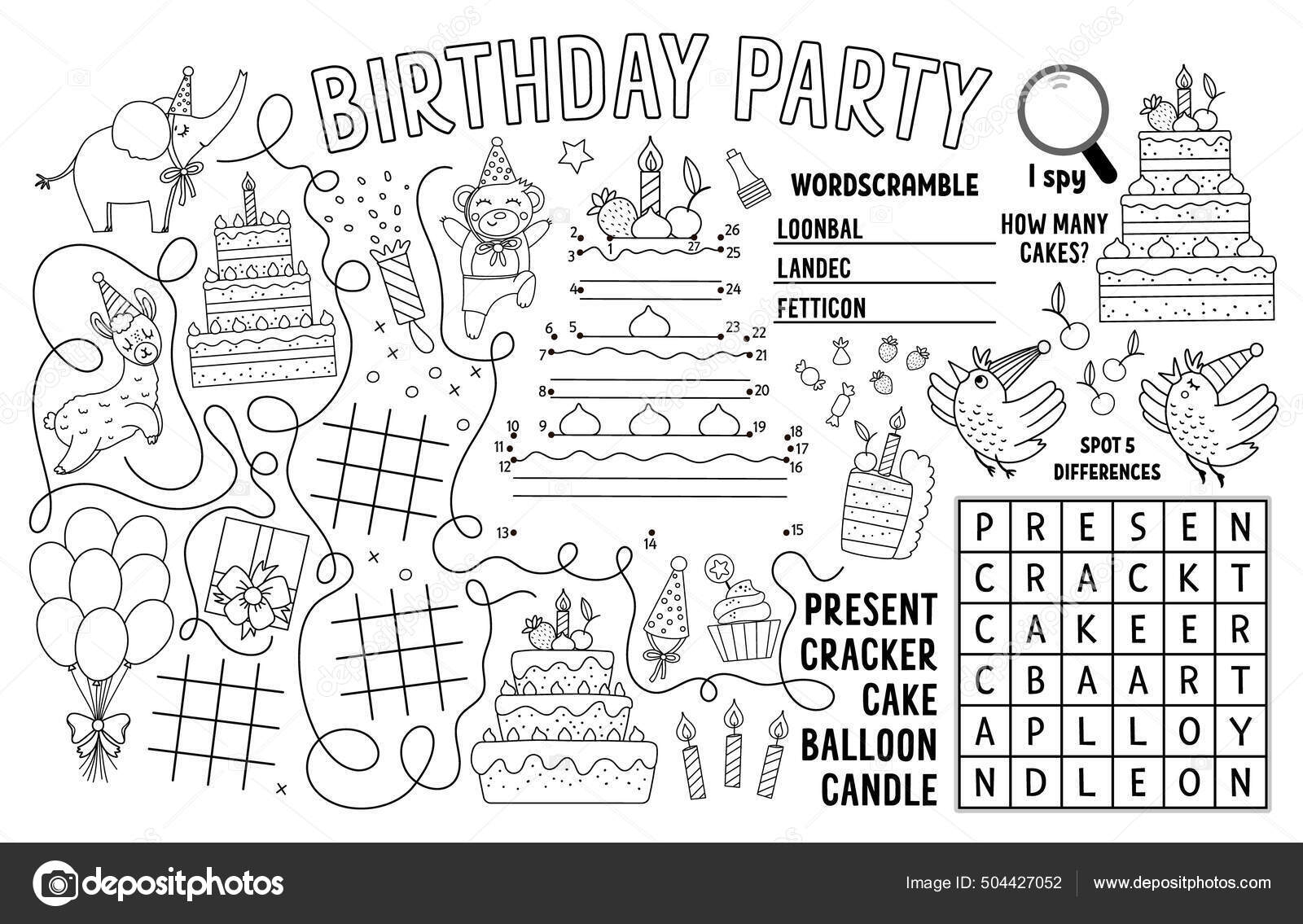 Vector Happy Birthday Placemat Kids Holiday Party Printable Activity Mat Stock Vector By LexiClaus 504427052