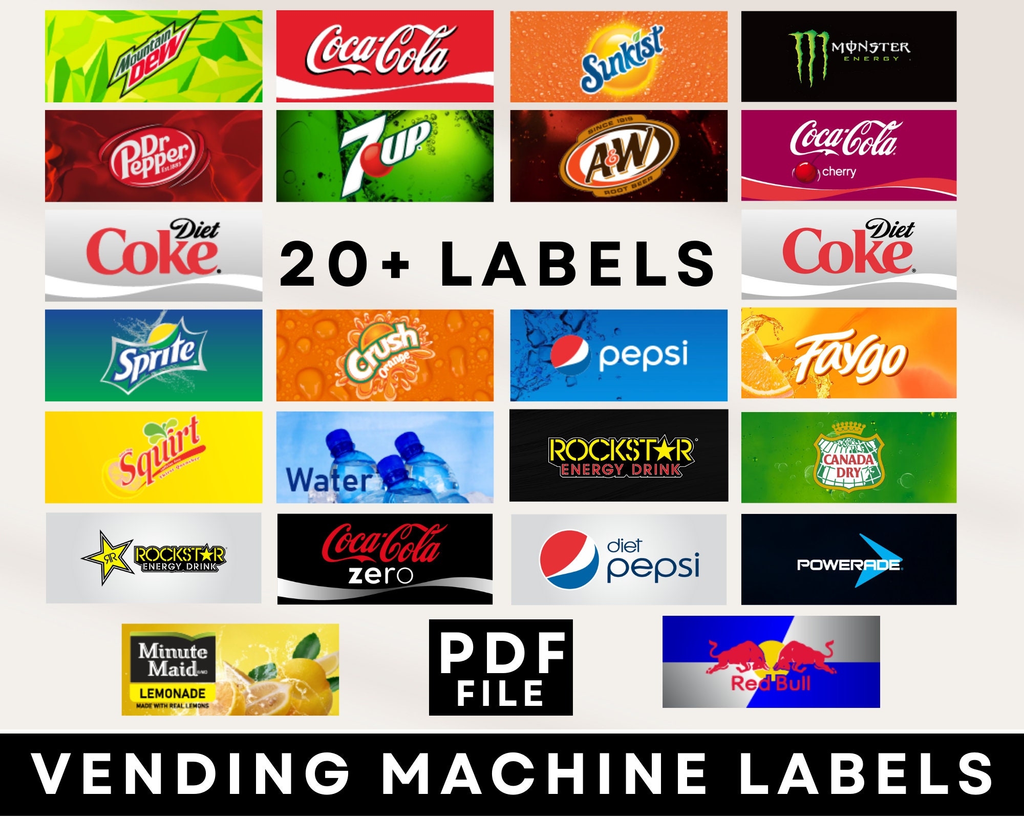 Vending Machine Labels Soft Drinks Vending Machine Labels Pepsi Coke Sprite 7up Dew Etc Labels Regular Soda Labels PDF Download Etsy