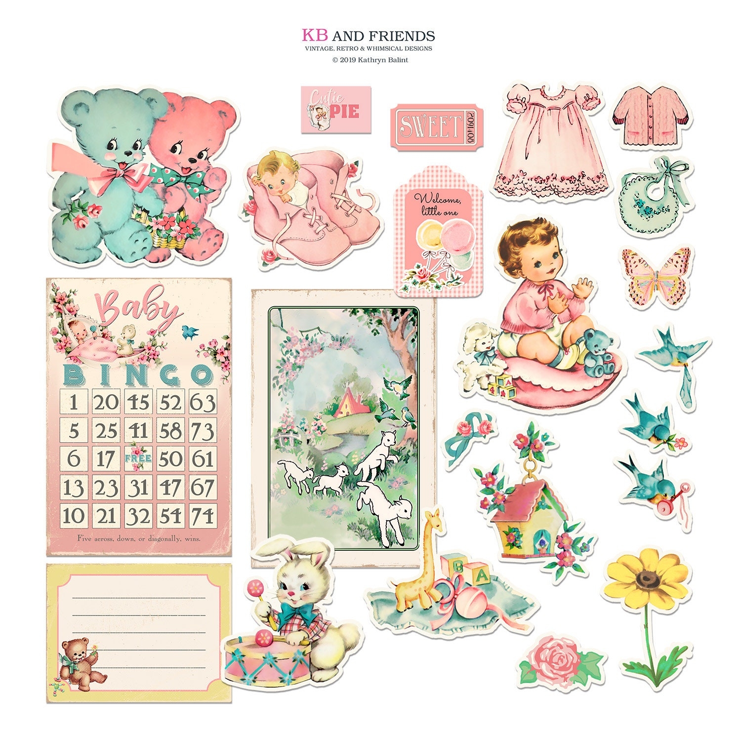Vintage Baby Girl Scrapbooking Digital Embellishments Printable Digital Collage Sheets And Individual Files For Digital Scrapbooking Etsy