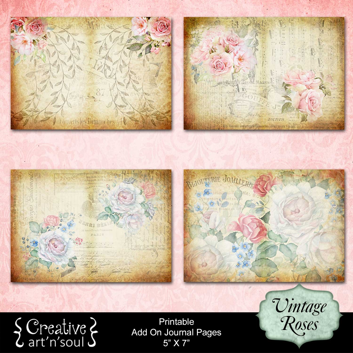 Vintage Roses Printable Addon Journal Pages Creative ArtnSoul