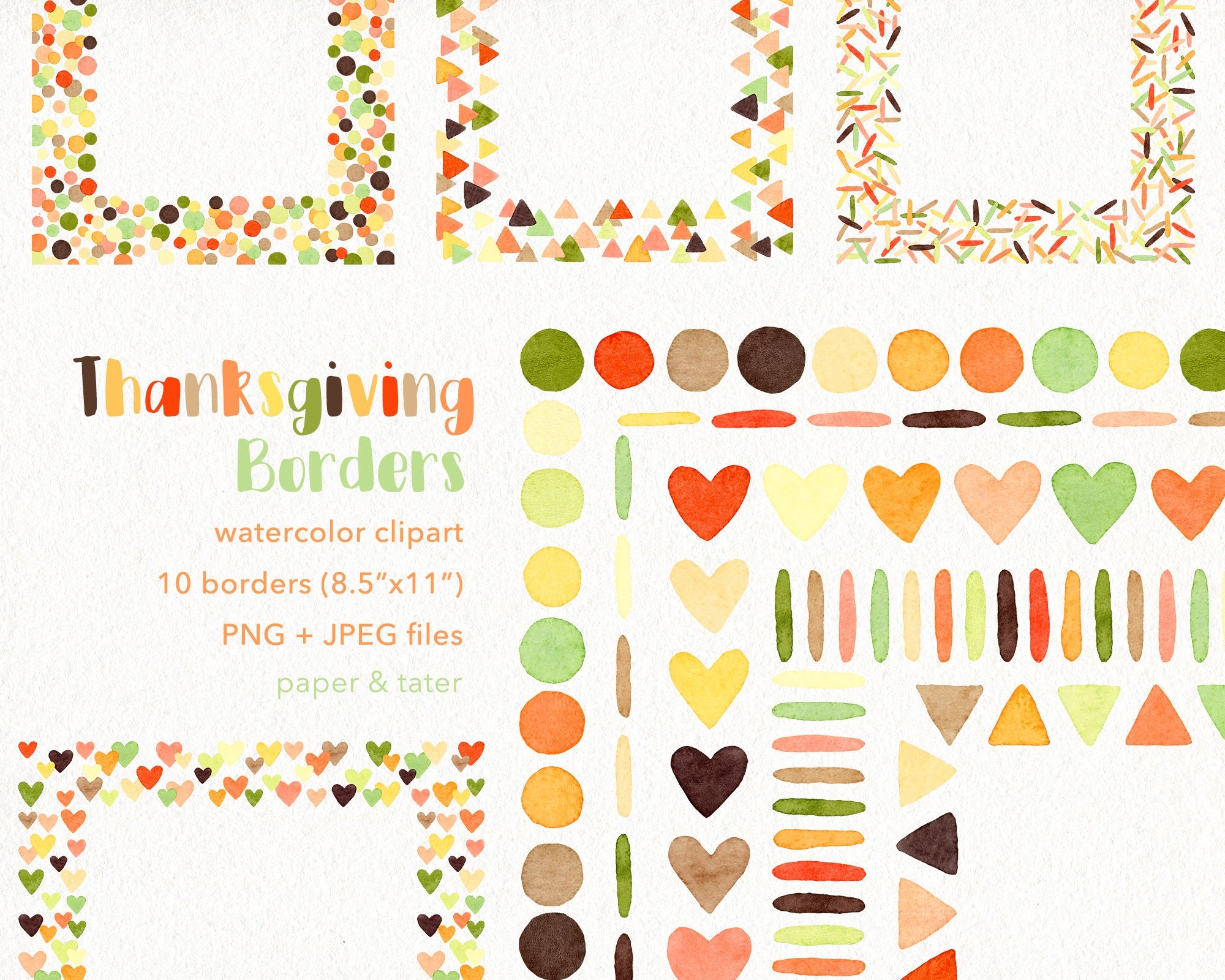 Watercolor Thanksgiving Borders Clipart Colorful Fall Rainbow Frame Autumn Color Confetti Overlay Water Color Holiday PNG Graphics Etsy