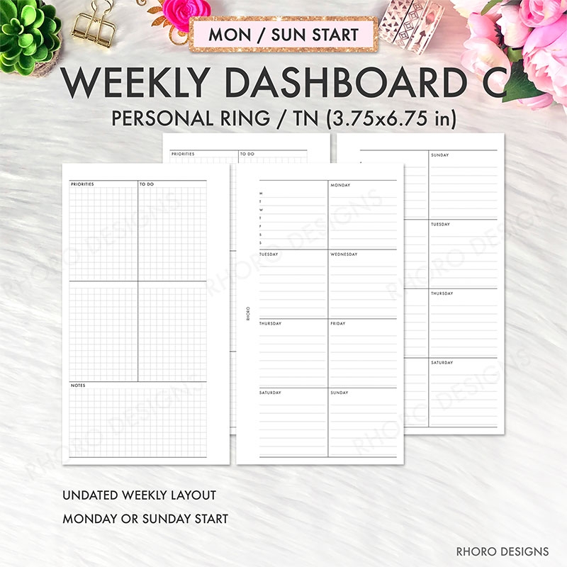 Weekly Grid WO2P Personal Ring TN Planner Inserts PrintablePersonal Planner Inserts Weekly Grid Printable Filofax Personal Printable Filofax Inserts Filofax Personal Inserts WO2P Printable PDF