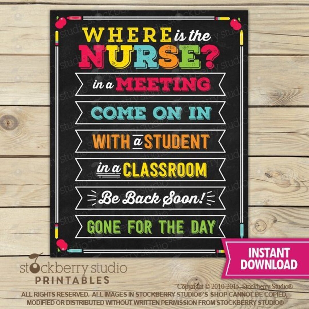Where Is The School Nurse Sign Printable School Nurse Door Sign School Nurse Decor Instant Download School Nurse Door Hanger Etsy