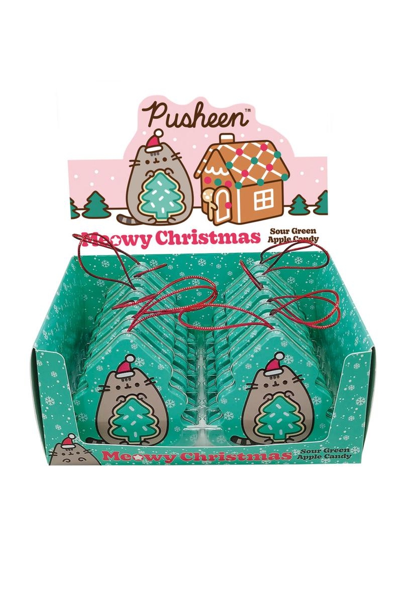 Wholesale Pusheen Meowy Christmas Sour Green Apple Candy In Collectible Ornament Tin 17669