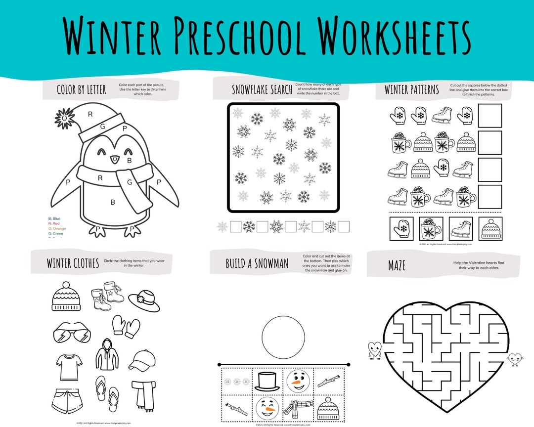 Winter Preschool Worksheets Winter Preschool Printables Pre k Worksheets Winter Preschool Activities Preschool Homeschool Etsy