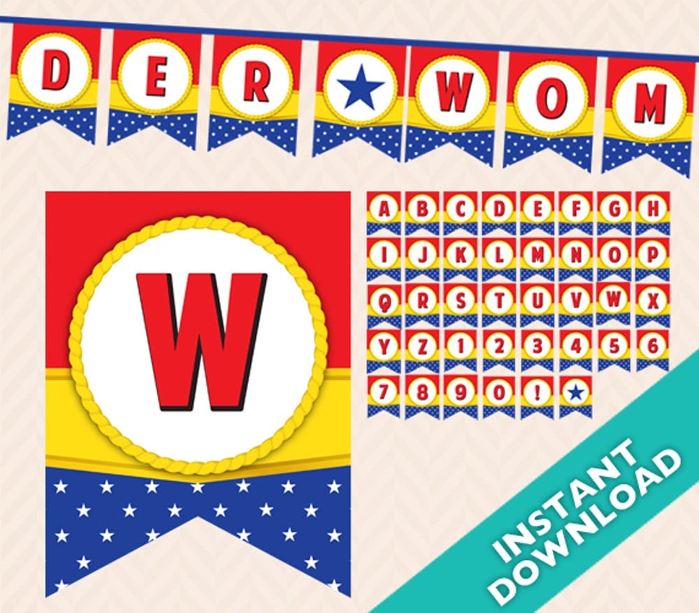 Wonder Woman Banner Wonder Woman Party Printable Etsy