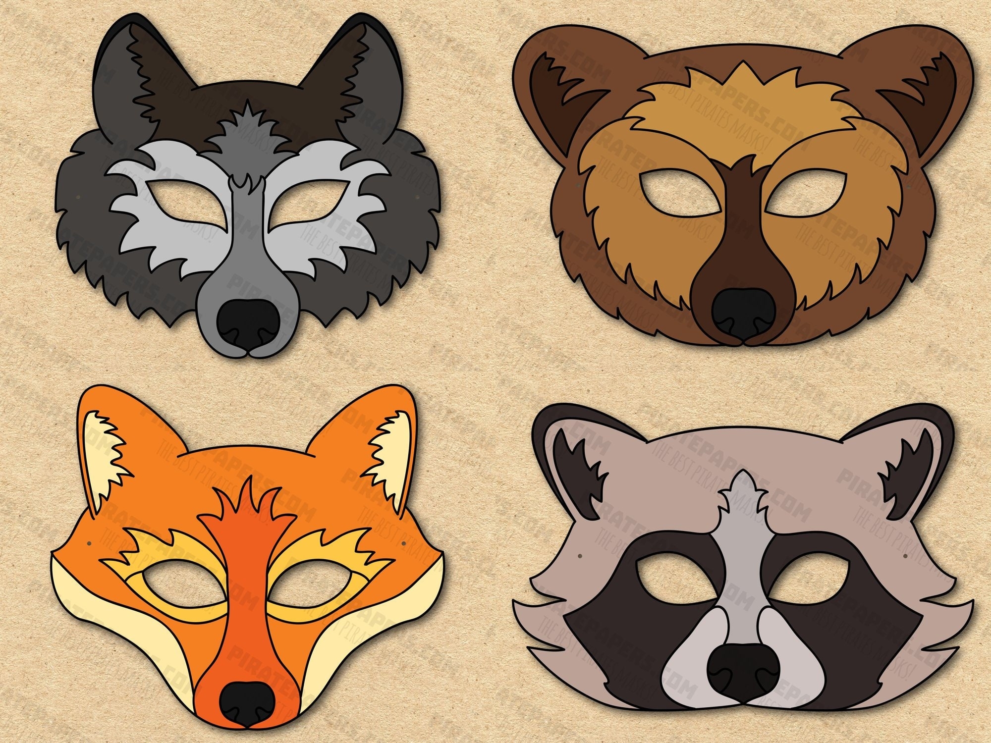 Woodland Forest Animals Masks Printable Wolf Fox Bear Raccoon Paper DIY For Kids And Adults PDF Template Instant Download Halloween Etsy