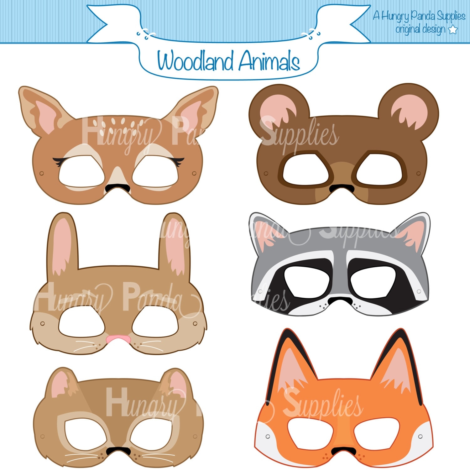 Woodland Forest Animals Printable Masks Woodland Animal Mask Bear Mask Fox Mask Raccoon Mask Bunny Mask Deer Mask Chipmunk Kids Mask Etsy