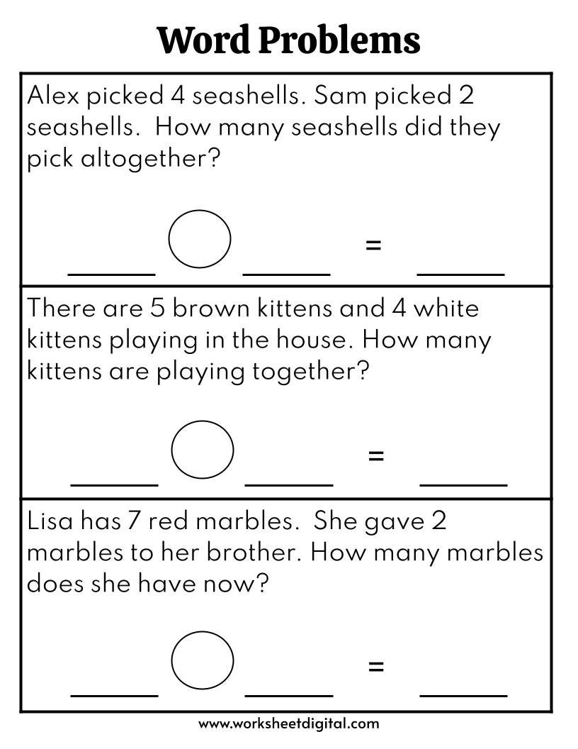 Word Problems Worksheet For 1st Grade 2nd Grade Math Worksheet Solve Word Problems Easy One step Word Problems Printable Etsy